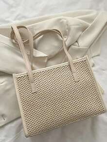 2022 New Straw Large Capacity Handbag For Women, Fashionable Tote Bag With Scarf, Shoulder Bag For Spring - Beige - View 9