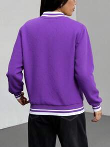 Cazadora de universidad con hombro  caídos de dos tonos - Morado - Ver 2