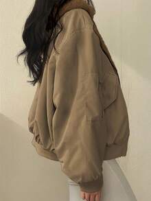 Women's Reversible Oversize Faux Shearling Lined Hooded Jacket Winter Y2K 2 Way Wear Padded Coat - 卡其色 - 查看 3