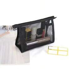 Bolsa de cosméticos de malla transparente, organizador de artículos de tocador portátil para viajes - Negro - Ver 4