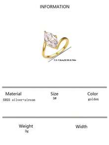 1 pieza Anillo de plata de ley 925 con brazo retorcido, incrustado con circonita cúbica, estilo minimalista y lujoso, adecuado para mujeres, compromiso, citas, fiestas, uso diario, regalo de vacaciones - Dorado - Ver 12