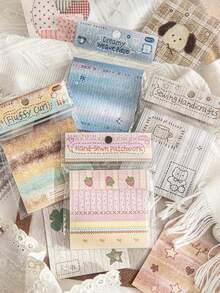 1 Set White Kraft Paper Memo Pad, Fabric Handmade Studio, Cute Mini Embroidered Fabric Stickers For Scrapbooking & Note Taking - Multicolor - View 2