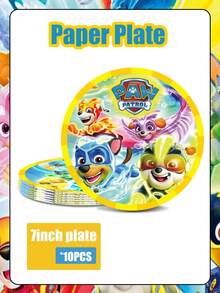 Paw Patrol Yellow Color Disposable Party Tableware, Includes Heavy-Duty 7-Inch / 9-Inch Paper Charger Plates,10 Paper Cups, 20 Napkins, & , Suitable For Themed Parties, New Year Gatherings, Birthday Parties, Picnics - Multicolor - View 14