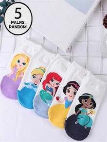5 Pairs Princess Style Socks, Cute & Sweet Princess Design, Versatile For Daily Wear, Skin-Friendly, Breathable & Odor-Resistant, Women Socks