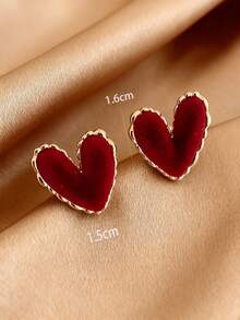 1 pereche de cercei în formă de inimă, stil retro și elegant, potriviți pentru purtare zilnică. - roșu - Vizualizare 4