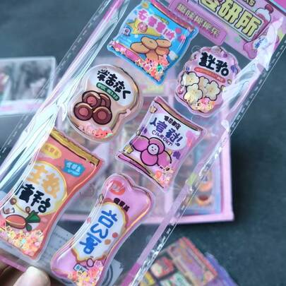 新款卡通食物主题摇摇杯贴纸，创意可爱3D水晶水贴纸，儿童DIY装饰