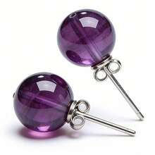 1 Pair 925 Sterling Silver Natural Amethyst Round Hoop Earrings, Designer Fashion Elegant Sexy Jewelry Gift For Young Women, Luxury Couple Vacation Present - Purple - View 3