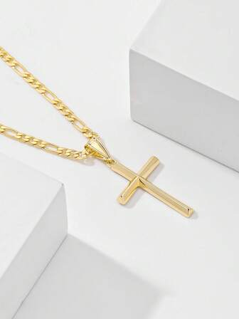 1pc Classic European Style Copper Jesus Cross Pendant Necklace, Limited Edition "Light Of Protection", Suitable As Gift For Christmas, Thanksgiving, Halloween, Mother's Day, Valentine's Day, Friends, Believers, First Holy Communion, Daily Wear And Prayer