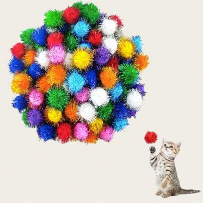 1 Pack Cat Toys Balls, Includes Feather Pom Pom Balls, Multi-Color Plush Stress Relief Interactive Toys, Suitable For Kitten & Small Cats Training, Hunting Games & Skill Development, Durable No Battery Needed, Fit All Cat Breeds, Indoor & Outdoor Use, Also Can Be Used As DIY Craft Accessories