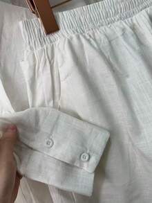 Two-Piece Linen Shirt And Shorts Set, Lined With Elastic. Summer Vacation: Perfect For Celebrating Christmas, New Year's Eve And New Year In Brazil! - 亞麻白 - 查看 4