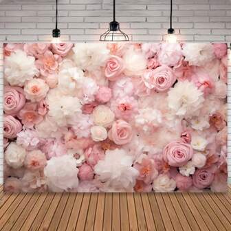 1 pieza Fondo de pared floral con rosas rosadas y blancas, banner de fotografía para retrato, decoración de pared de flores para boda, fiesta de ducha nupcial, estudio de fotografía