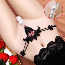 1 Piece Sexy Lace Embroidery Hollow Pearl Thong, Thin Flower Pearl Butterfly Combination - 421綠色 - 查看 1
