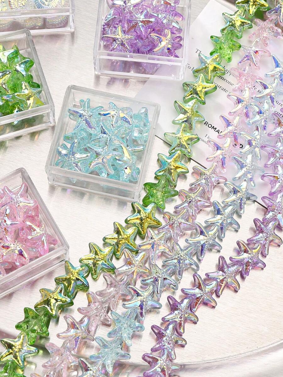 50/60Pcs Mixed Shape Starfish /Snail /Shell/ Small Fish Crystal Glass Loose Beads DIY Making Earrings Necklace Jewelry Accessories, Suitable For Vacation And Daily Wear, Great Gift For Friends, Holidays, Jewelry Making - 海洋系列 - 查看 1