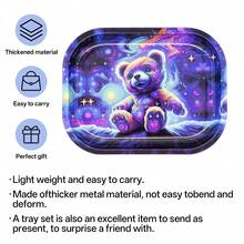 18cm*14cm Metal Rolling Tray Set, Includes Metal Tin Box, Plastic Grinder, Round Ashtray, 2 Theme Options: Pink Cobweb & Starry Bear, Smoking Accessories, Holiday Gift - Multicolor - View 9