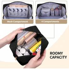 MAGEFY Small Makeup Bag For Purse Corduroy Makeup Bag For Women Makeup Pouch With Compartments (Black, HAIR) - 黑髮 - 查看 3