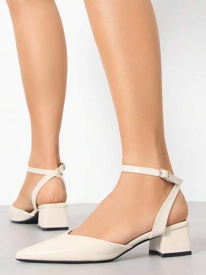 Women's Pointed Toe Slip-On Pumps, Casual Elegant Comfortable Chunky Heel Shoes, Apricot Color