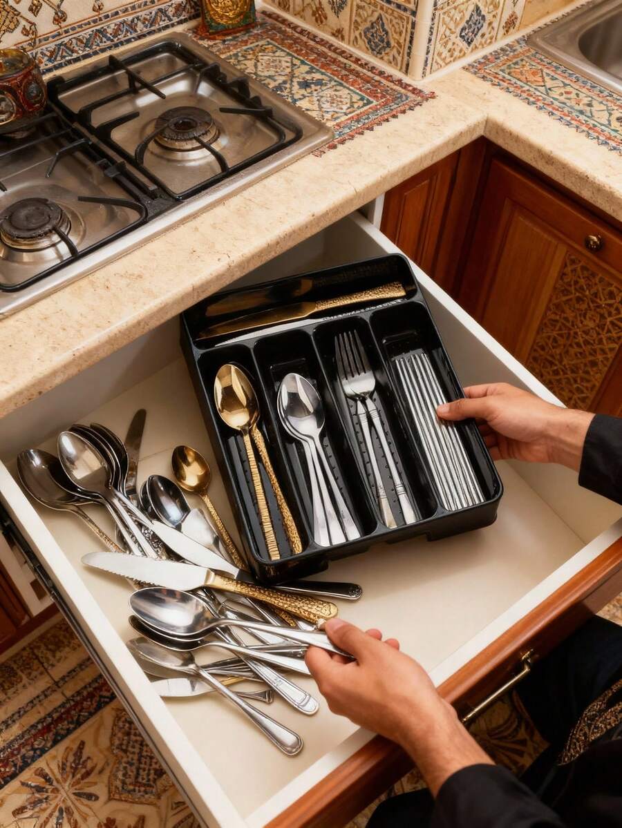 1pc Kitchen Spoon Holder Organizer, Cutlery Tray, Drawer Divider Flatware Silverware Storage Box, In-Cabinet Knife Fork Chopsticks Rack, Flat Utensil Organizer, Drawer Knife Fork Plate Separator