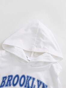 2pcs/Set Toddler Boys' Casual Letter Print Sleeveless Hoodie Top And Denim Shorts Set, Summer