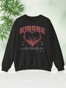 Men's Gothic Style Sweatshirt With "MORE" Lettering And Bat Print - Black With Red Gothic Font And Bat Design, Soft Blend Sweatshirt, Loose Fit, Winter Warmth (Sizes S-3XL), Machine Washable, Casual Wear - Ideal Gothic Clothing Gift - 黑色 - 查看 1