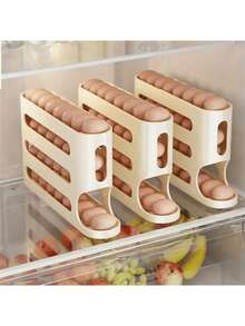 4-Layer Large Capacity Egg Storage Box, Refrigerator Side Door Egg Holder, Egg Preservation Box, Refrigerator Egg Rack. Made Of Durable PP Material. Suitable For Refrigerator Storage And Organization, Space-Saving, Essential Kitchen Preservation Tool.