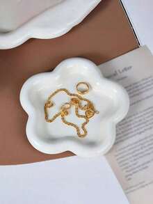 1pc Ins Style Cream White Floral Ceramic Tray, Home Desktop Jewelry Storage Dish For Earrings, Rings, Necklaces, Entryway Key Holder, High-Quality Photo Prop & Home Decor - Multicolor - View 8