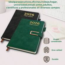 Agenda 2026, planner 2026, Planificador Diario, Semanal y Mensual con Pestaas de2026, cubierta de alto espesor, Papel A5 21, 5x14, 5cm Negro - Verde - Ver 5