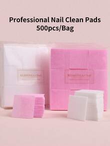 500pcs/Pack Klimonla Disposable Non-Woven Nail Cleaning Wipes, Nail Polish Remover Wet Wipes, Thickened Non-Shedding Cleaning Cloth, Suitable For Manicure, Dry & Wet Use - Multicolor - View 1