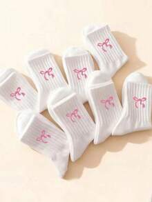 Women's Bow Pattern Casual Short Socks - White - View 2