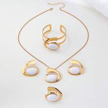 Set de 5 piezas con colgante ovalado de acrílico con elemento de símbolo de moda, pendientes, pulsera y anillo, adecuado para que las mujeres lo usen en fiestas y reuniones - Blanco - Ver 5