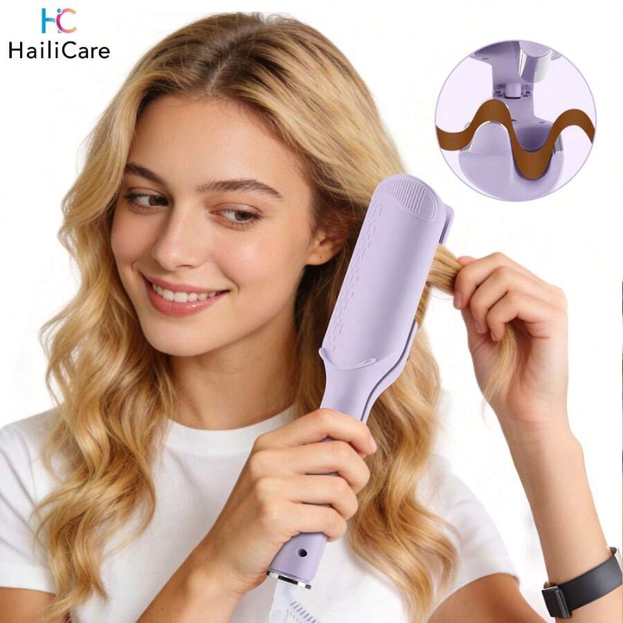 Hailicare 32毫米深波浪电卷发棒，4档可调温度，快速加热，持久定型，法式卷发器，蛋卷式离子卷发棒，防烫发夹，30分钟智能断电保护，操作简便，小巧轻便，圣诞礼物 - 查看 1