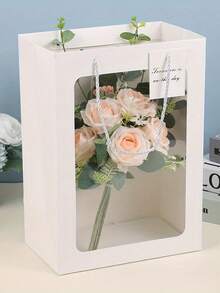 加厚透明窗口礼品袋 - 透明花卉展示袋，优雅白色，适用于婚礼、情人节、生日派对回礼、花束包装 - 耐用塑料材质，可用作宾客礼品、活动回礼袋，简约设计 - 彩色 - 查看 7