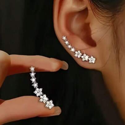 Stainless Steel Shiny Flower Earrings - Elegant Rimmed Earrings, Low Allergy, Suitable For Sensitive Skin, Valentine's Day Gift, Wedding And Daily Wear Jewelry