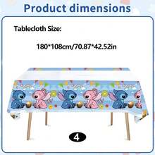 1pc Authorized Disney Cute Stitch Themed Party Tablecloth, Boys Girls Birthday Party Disposable Tableware Set Decorations, Pink & Blue, Stitch Pattern Disposable Tablecloth, Party Decorations, Baby Shower Cake Table Decor