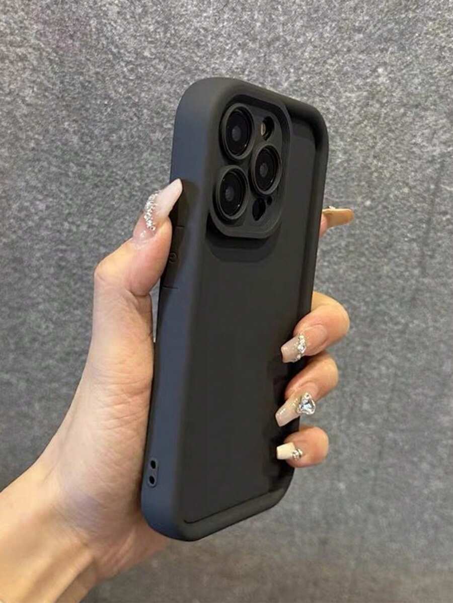 Minimalist Thick Anti-Drop Black Phone Case Compatible With IPhone 17 Pro Max/17 Pro/17 Air/17/16 Pro Max/16/16 Pro/16 Plus/16E/15/15 Plus/15 Pro/15 Pro Max/11/12/13/14 Pro Max/11 Pro Max/12 Pro/12 Pro Max/13 Pro/13 Pro Max/14 Pro/14 Pro Max, TPU Soft Phone Case - Black - View 1