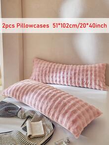 2pcs Pink Faux Fur Flannel Pillowcase, Modern Decorative Body Pillow Cover, Suitable For Winter, Soft & Warm, Machine Washable, Pillow Insert Not Included - Pink - View 12