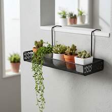 1pc Mini Hanging Plant Shelf Iron Mesh Wall Mounted Rack For Succulents & Small Potted Plants - Black - View 1