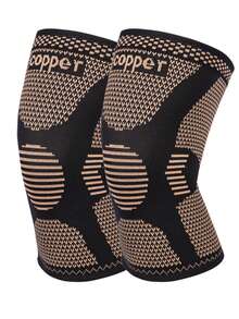 半只铜纤维护膝 - 带护膝带，防滑设计，透气针织面料，男女通用 - 适合健身房、锻炼、运动