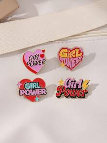 1/4件装 女孩力量爱心字母系列，合金油滴徽章服装配饰，趣味徽章，胸针，帽针，背包徽章，包包挂饰 - 彩色 - 查看 7