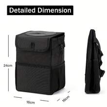 1pc Car Trash Can With Lid And Storage Bag - Hanging Car Trash Bag, Leak-Proof Car Garbage Can, Multifunctional Car Trash Bin - Black - View 3