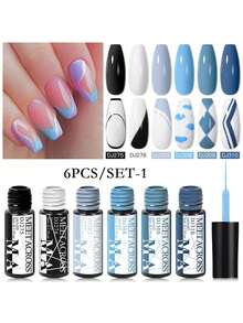 MEET ACROSS 6支/套美甲勾线胶，蜘蛛网UV胶，黑/白/蓝三色，5毫升，DIY法式漩涡美甲设计彩绘胶，可卸甲油，内置细刷，美甲用品套装，美甲沙龙居家礼品，适合女性 - 彩色 - 查看 13