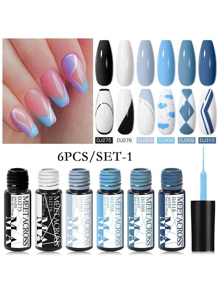 MEET ACROSS 6支/套美甲勾线胶，蜘蛛网UV胶，黑/白/蓝三色，5毫升，DIY法式漩涡美甲设计彩绘胶，可卸甲油，内置细刷，美甲用品套装，美甲沙龙居家礼品，适合女性 - 彩色 - 查看 12