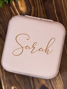 Personalized Name/Text Jewelry Box, Custom PU Jewelry Box, Wedding & Bridal Gift, Beige Fabric Lining, Zipper Closure, Personalized Name/Information, Bridesmaid Gift, Mother's Day, Valentine's Day, Birthday, Elegant Ladies Jewelry Box - Multicolor - View 10