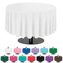 White 6 Pack Plastic Table Cloth 84\, Disposable Round Tablecloth Table Cover, Plastic Tablecloths For Parties,Round,White - 白色 - 查看 1