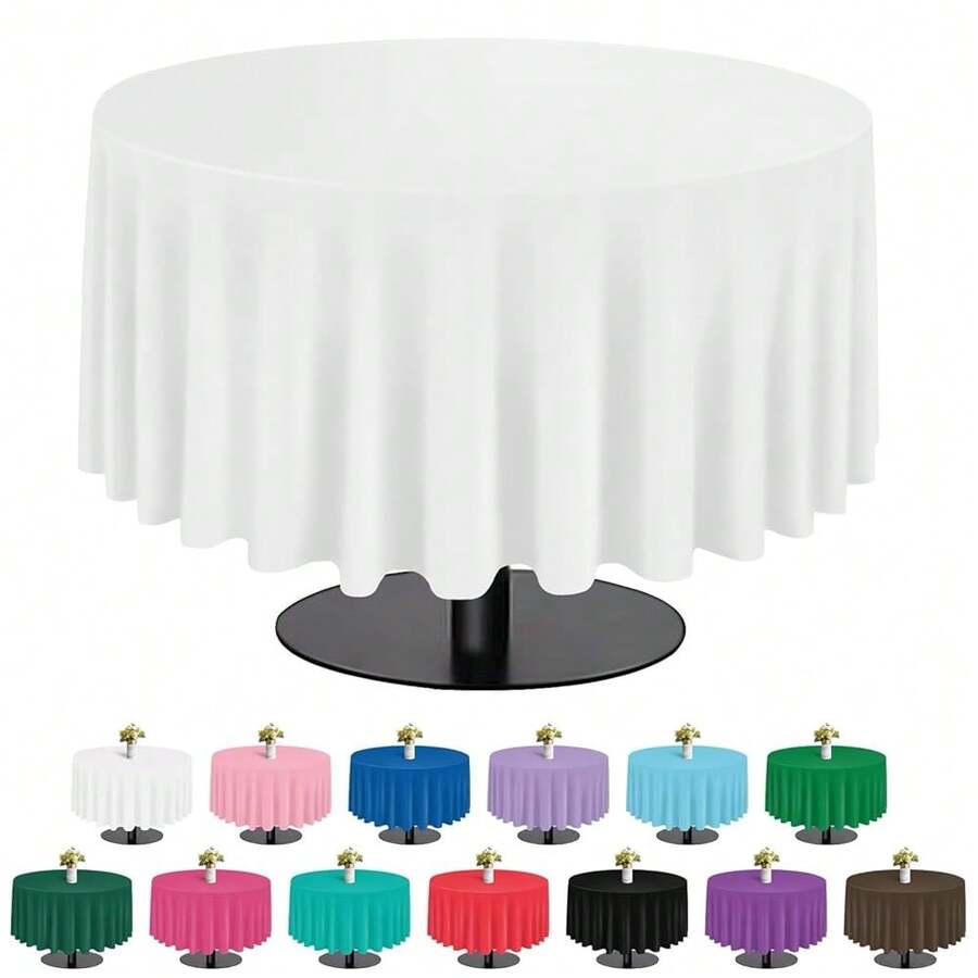 White 6 Pack Plastic Table Cloth 84\, Disposable Round Tablecloth Table Cover, Plastic Tablecloths For Parties,Round,White - 白色 - 查看 1