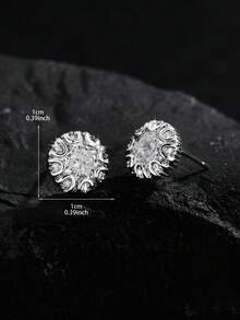 一对闪亮圆形立方氧化锆耳钉，高品质铜镶嵌3D立方氧化锆，独特时尚设计，男女皆宜，珠宝礼品 - 彩色 - 查看 4