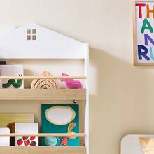 SoBuy Children's Bookshelf, Kids' Shelf, Toy Storage Shelf With 4 Shelves For Books And Decorations, Montessori Shelf, Children's Room Furniture, White And Natural, 60x130.5x15 Cm KMB121-WN - White - View 8