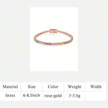 MDFUN 2毫米彩色立方氧化锆14K镀金网球手链，女士款，彩虹圆形切割立方氧化锆网球链饰品礼品 - 玫瑰金-彩鋯 - 查看 10