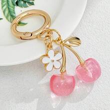 1pc Unisex New Shiny Faux Cherry Keychain Fashionable Delicate 3D Cherry Blossom Decor Bag Charm Purse Charm Keyring Y2K - Multicolor - View 3