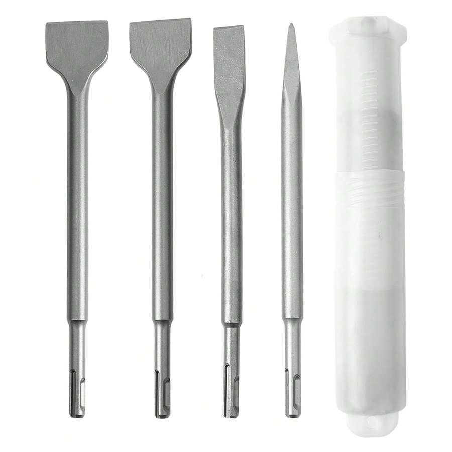 Kit de 4 brocas de cincel de vástago redondo y punta plana para martillo eléctrico, para estructuras de hormigón - Plateado - Ver 1