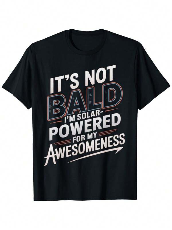 Men'S Funny Bald Head & Bald Hair T-Shirt - "I'm Solar-Powered" Statement Graphic Tee - Lightweight Breathable Short Sleeve Round Neck Casual Shirt For Gym